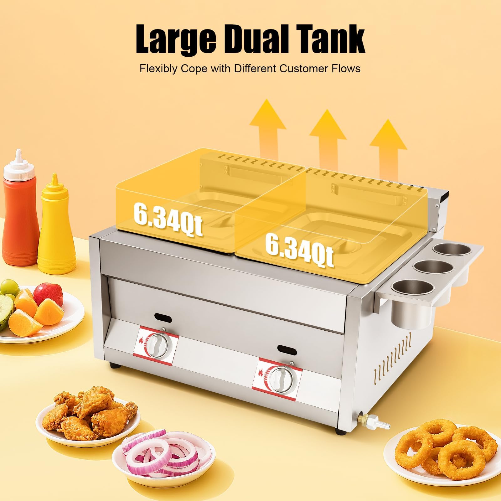 Friggitrice commerciale a doppio serbatoio a gas, 2 friggitrice da 6 litri con cestini, controllo indipendente della temperatura, per ristorante, snack bar