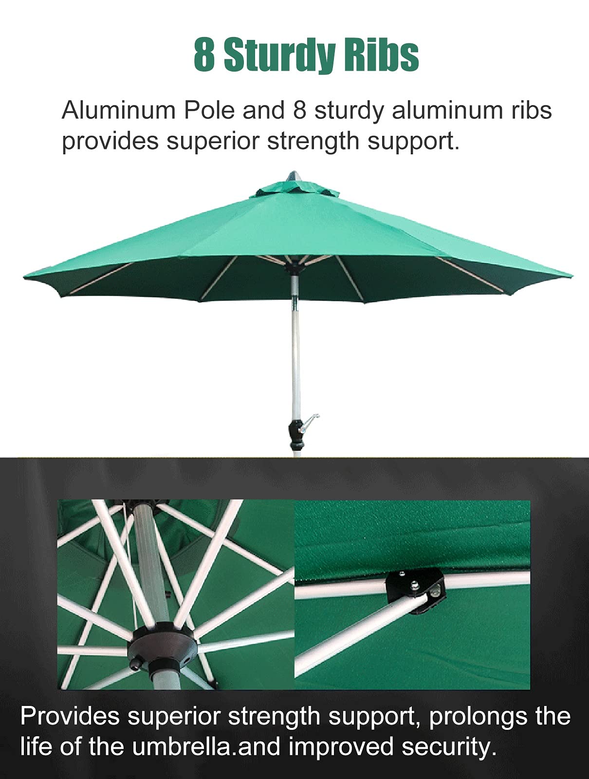Parasol ogrodowy, duży, wodoodporny parasol tarasowy, 2,7 m, do użytku na zewnątrz, z mechanizmem nachylenia i korbą, okrągły, zacieniony baldachim na basen, plażę, do ogrodu
