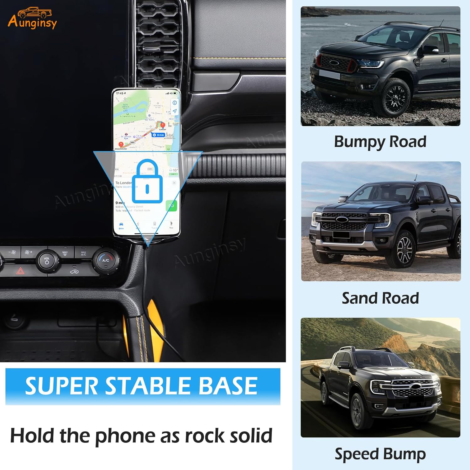 Car Phone Holder Compatible with Ford Ranger 2023-2025 Center Console Air Outlet Vent Lower Panel Mobile Phone Mount Instrument Hands-Free Universal Cell Smartphone Navigation Bracket Accessories