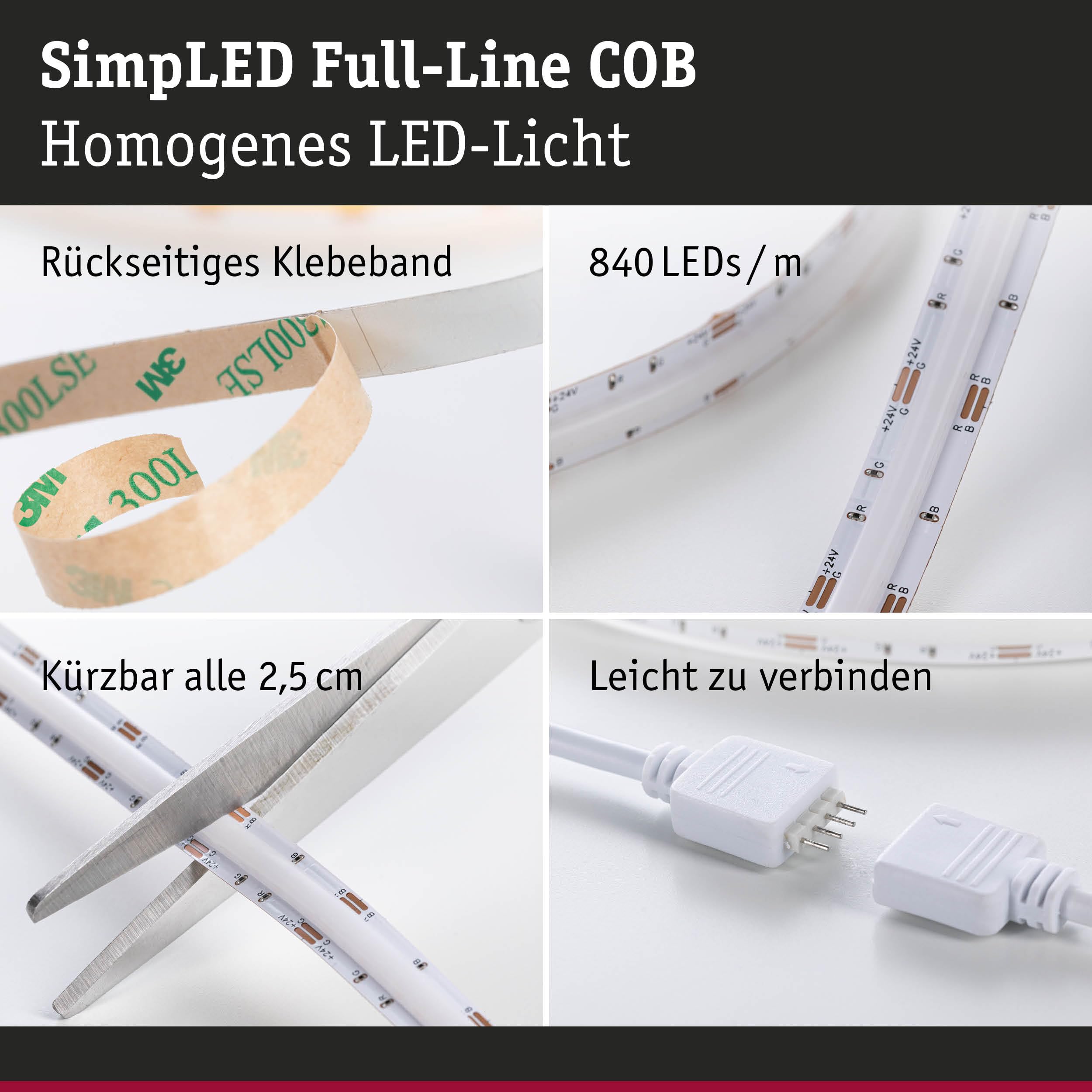 Paulmann SimpLED LED Strip Full-Line COB Komplettset 7,5m 19,5W 140lm/m 840 LEDs/m RGB 24VA 79570