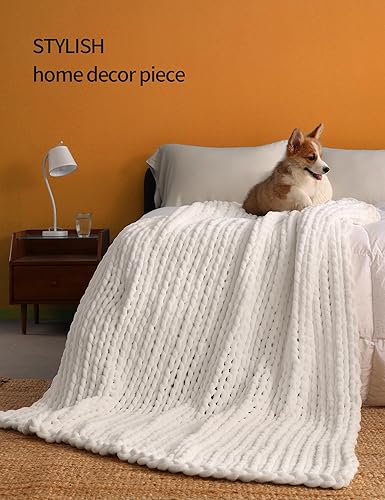 Miniatura 6 de YnM Manta gruesa, de peso medio, tejida a mano con hilo Chenielle, agradable al tacto, ventilada y transpirable, lavable a máquina, pieza de