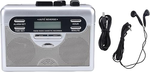 Reproductor de casete retro con reversa automática, reproductor de cinta de radio AMFM portátil, temporizador de reloj digital, altavoz estéreo