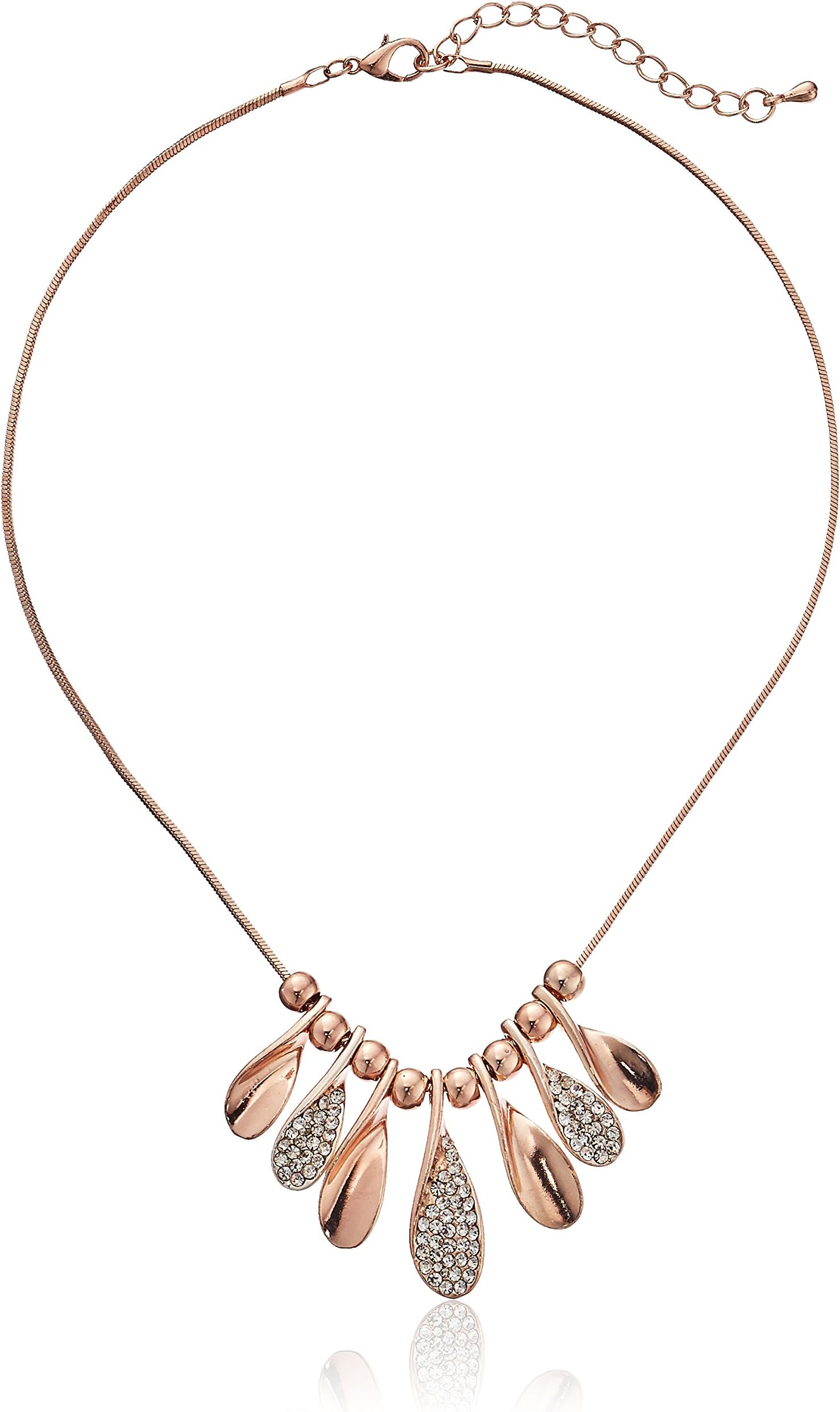 Rose Goldtone 18 Inch Rhinestone Gemmed Snake Chain Necklace 266