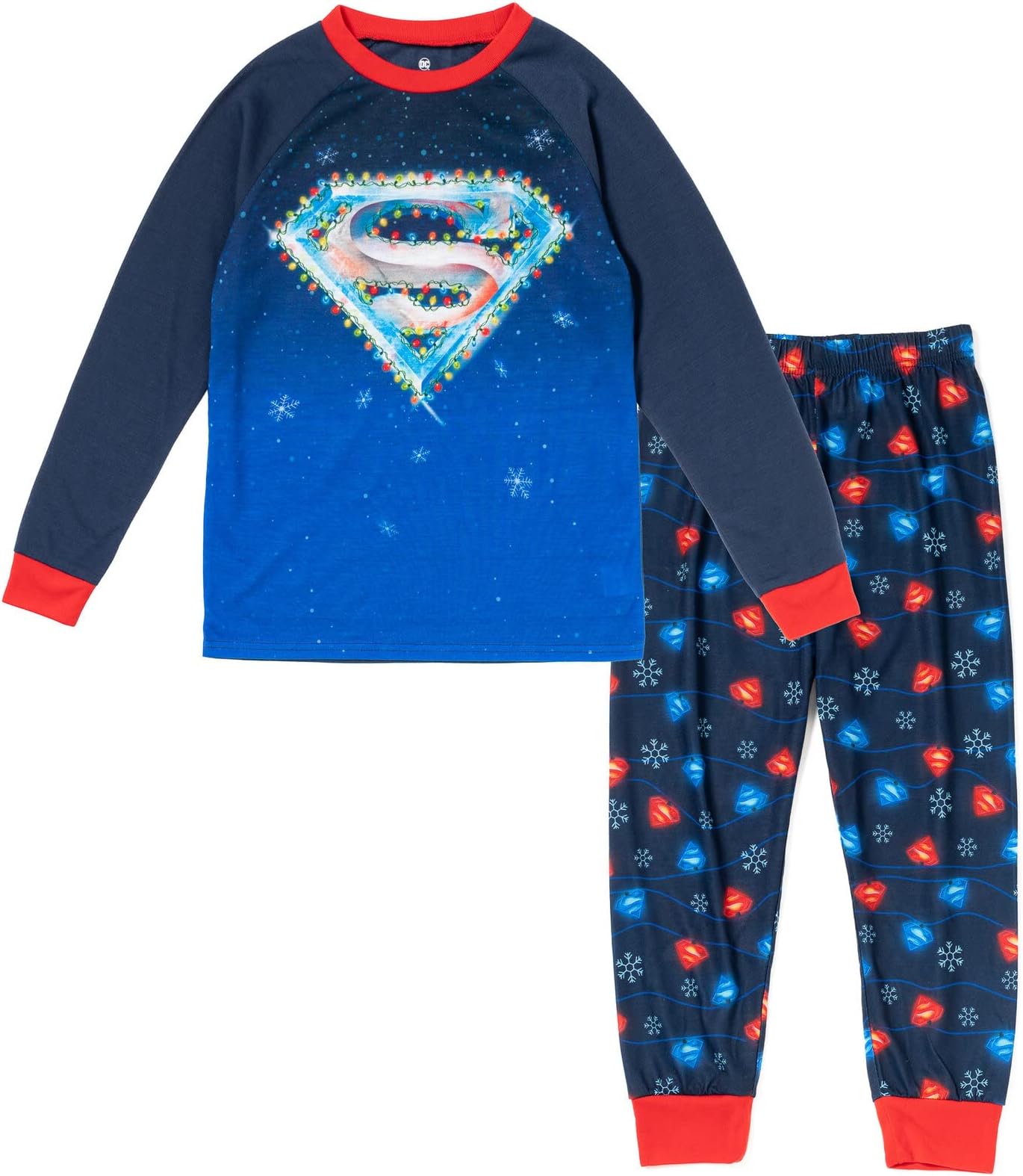 DC ComicsJustice League Superman Batman Christmas Pullover Pajama Shirt and Pants Sleep Set Toddler to Big Kid