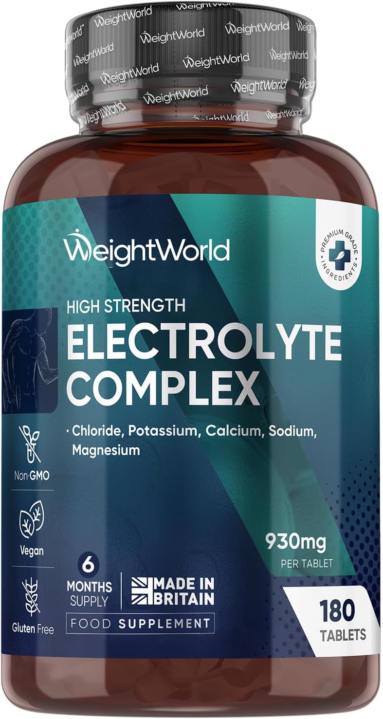 Electrolyte Complex - 930mg per Tablet - 6 Months Supply - 180 Electrolyte Tablets - Includes Magnesium, Chloride, Potassium, Calcium & Sodium - Vegan, Unflavoured & Non-GMO