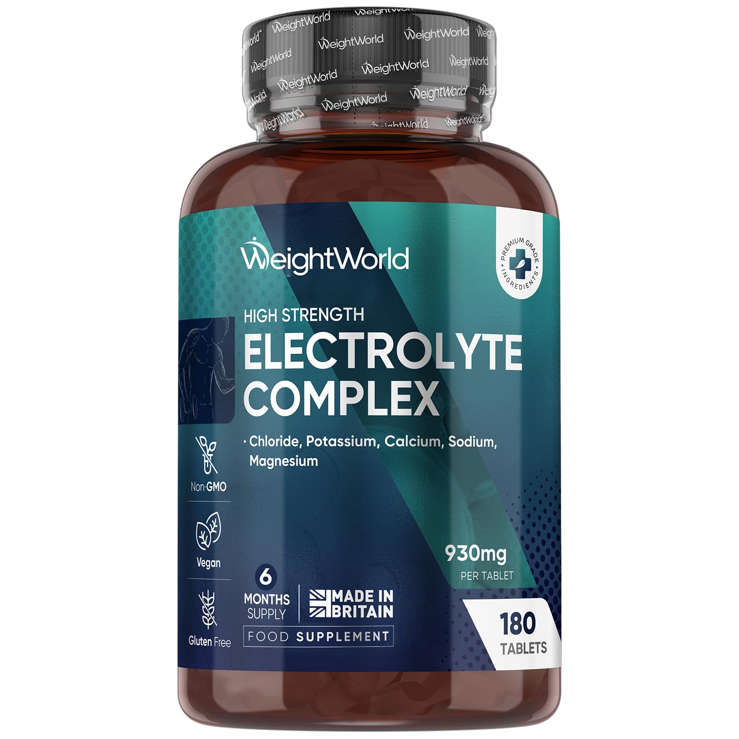 Electrolyte Complex 930mg | 6 Months Supply | 180 Electrolyte Tablets | Includes Magnesium, Chloride, Potassium, Calcium & Sodium | Vegan, Unflavoured & Non-GMO Hydration Tablets