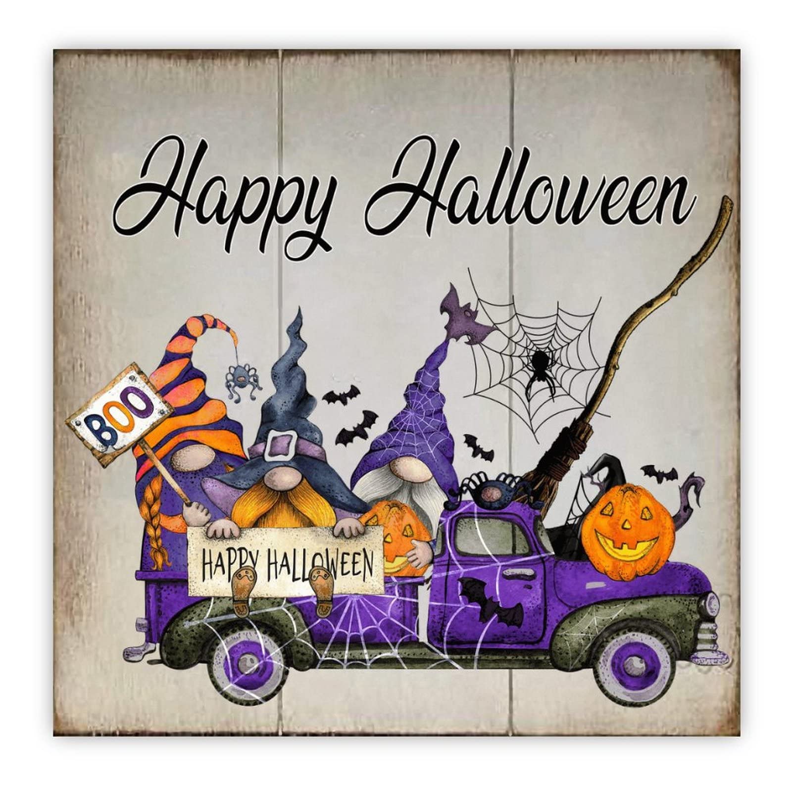 Panneau bois suspendre citrouille violette camion décoration murale Halloween intérieur