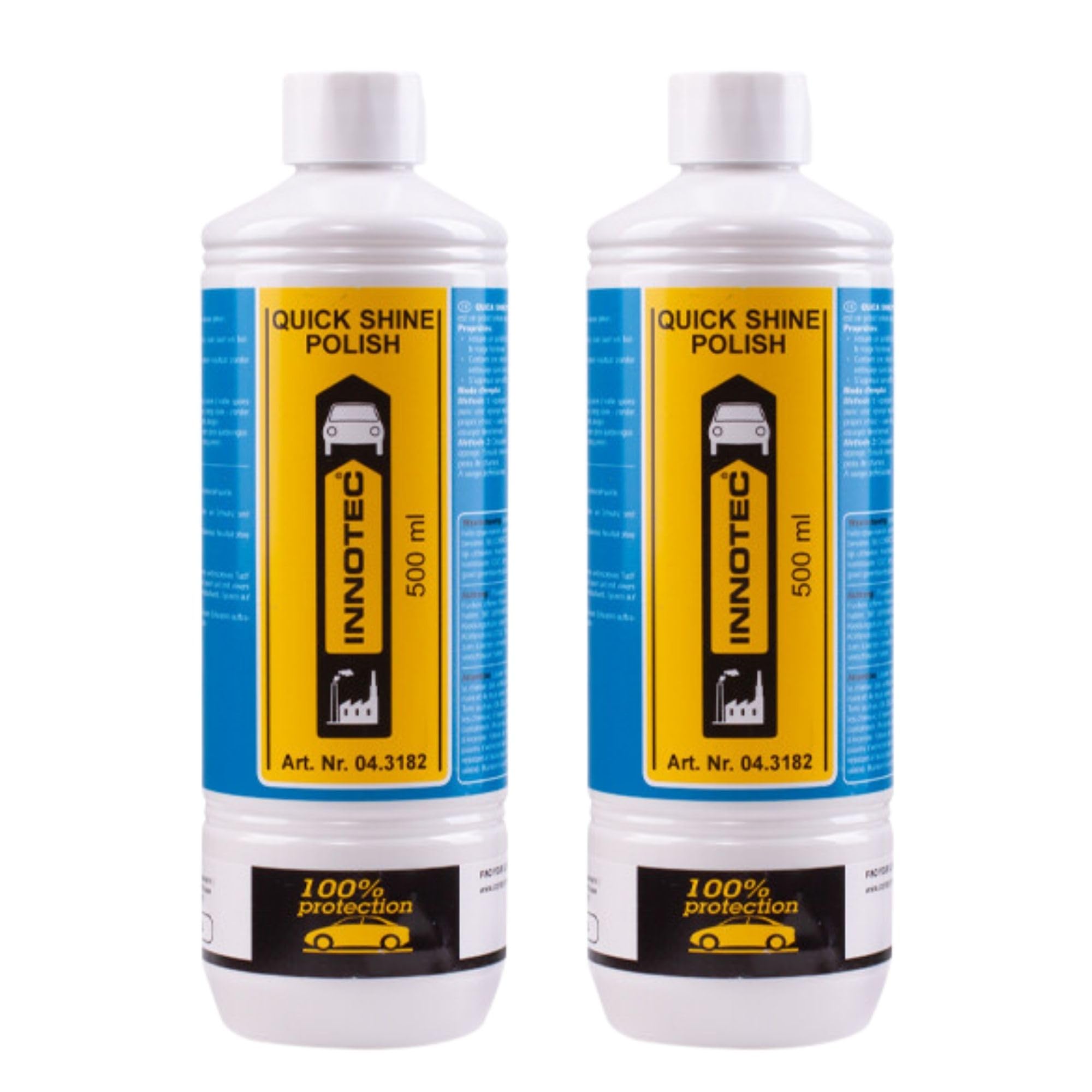 2 Stück INNOTEC Quick Shine Polish 500 ml – Hochglanz-Lackpolitur & Schutz für neuwertige Kfz-Lacke, auch dunkelblau/schwarz – langanhaltender Umweltschutz für Lack, Glas & Kunststoff – Profi-Polish