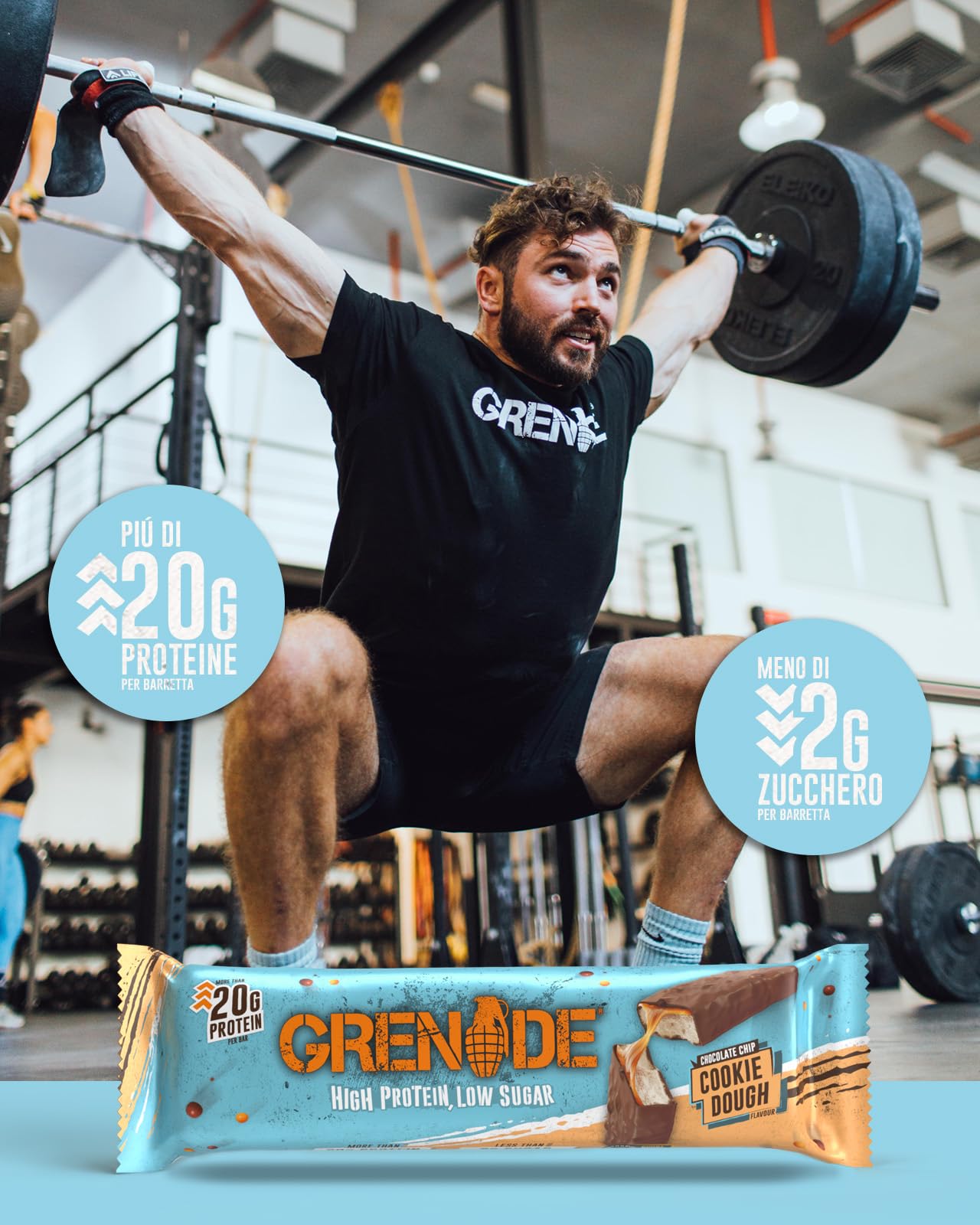 Grenade Barretta Proteica - Chocolate Chip Cookie Dough, 12 x 60 g | Barretta Proteica a Basso contenuto di Zuccheri, Piú di 20g di Proteine per Barretta