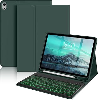aoub Keyboard Case for iPad (A16) 11th Generation 11-inch 2025, iPad 10th Generation 10.9 inch 2022 with Pencil Holder, 7 Color Backlit Detachable Wireless Bluetooth Keyboard Stand Folio - Green