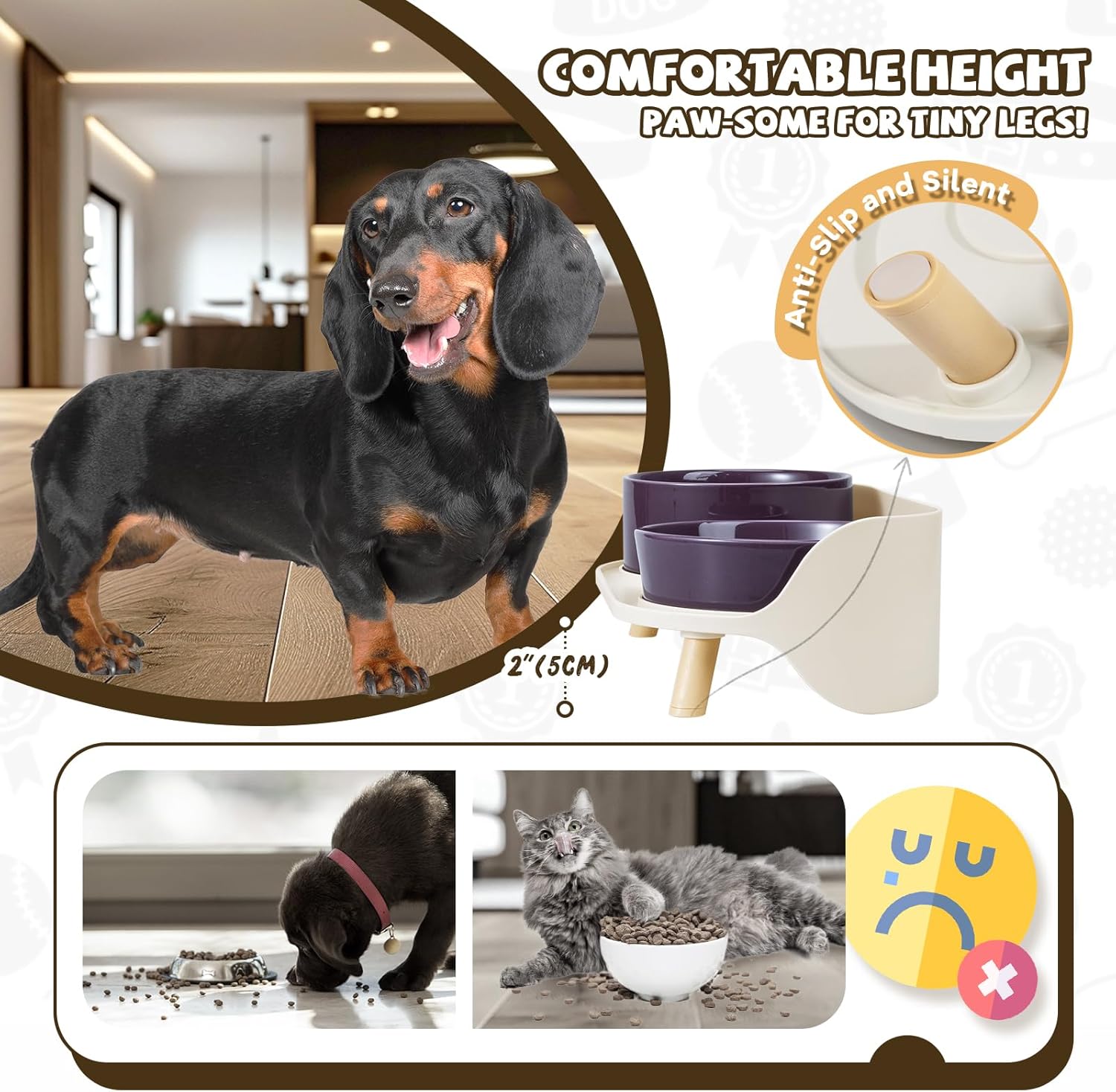 Raised Dog Feeder Bowl Stand - Elevated Dining Table for Small and Medium Dogs and Cats - Fits Food and Water Dish up to 6" Diameter - Milky White (Bowls Not Included) - Image 5