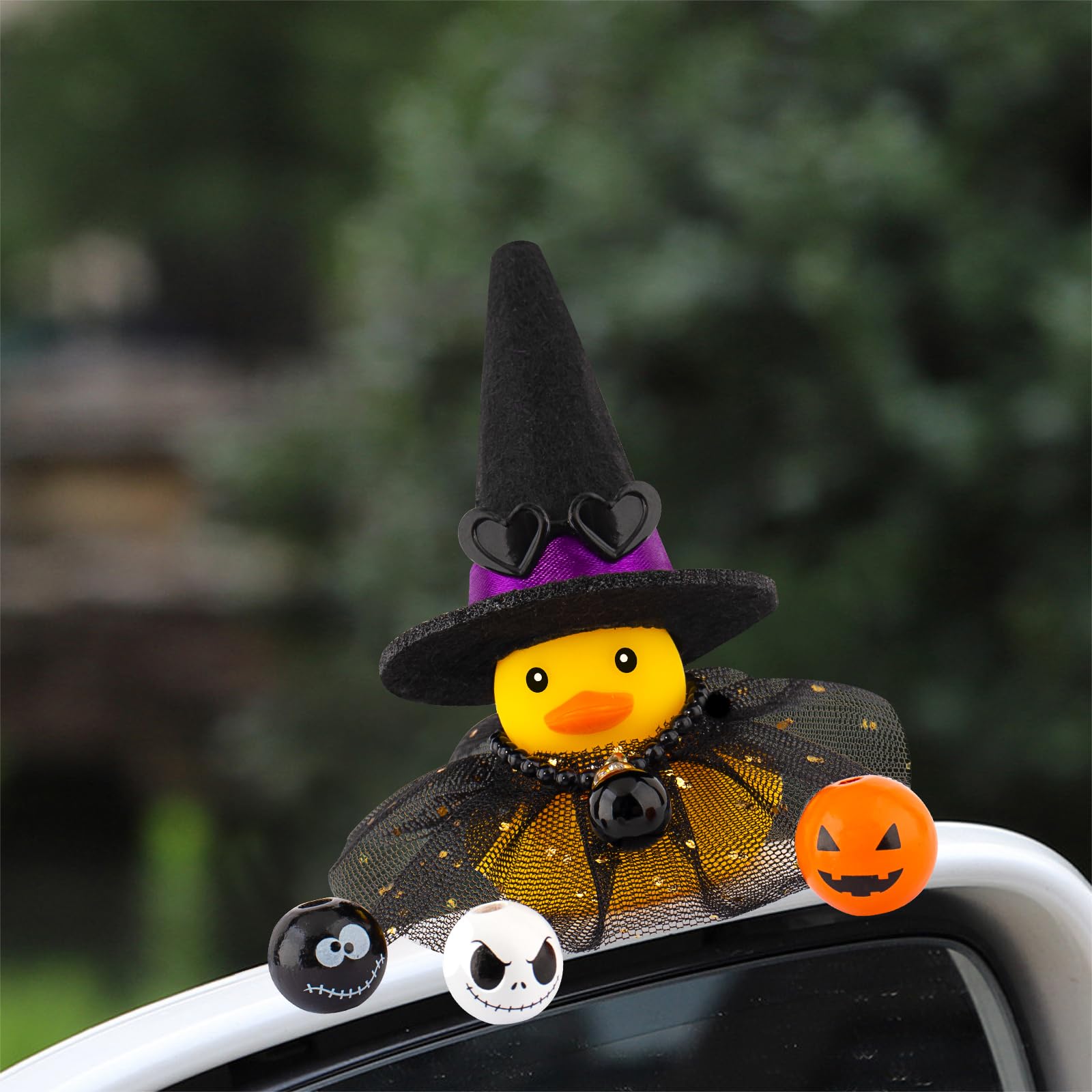OIXEYA Ornamenti per auto in gomma con strass, divertente anatra di gomma, decorazione per cruscotto, mini anatra con cappello da cowboy lucido, collana e occhiali da sole per auto, scrivania