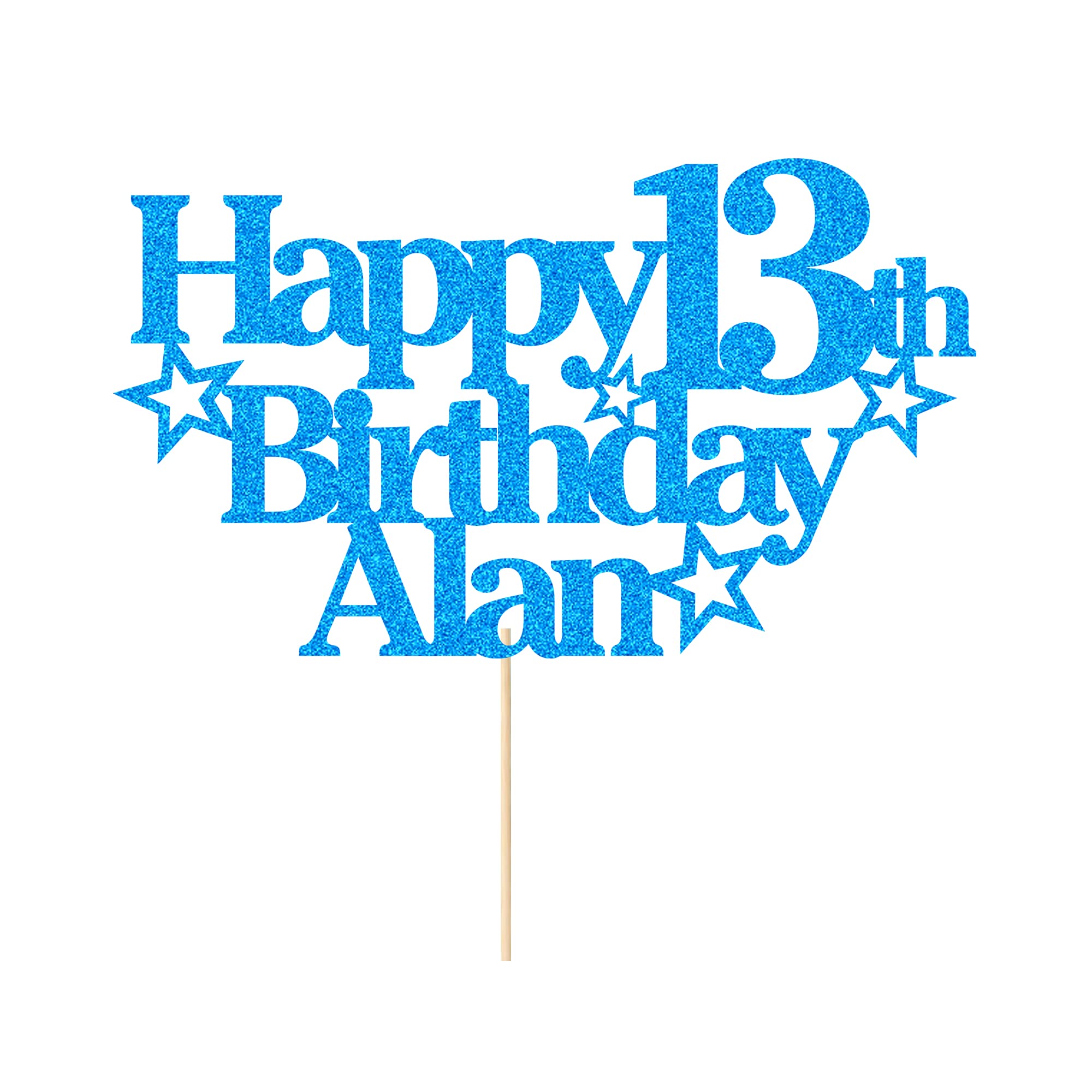 EDSG Personalised Happy Birthday Cake Topper Custom Party Decoration with Any Name Any Age Multicolour Glitter Cake Topper 13th 16th 18th 21st 30th 50th 60th 80th Hand Finished in UK (Blue) โ image 1