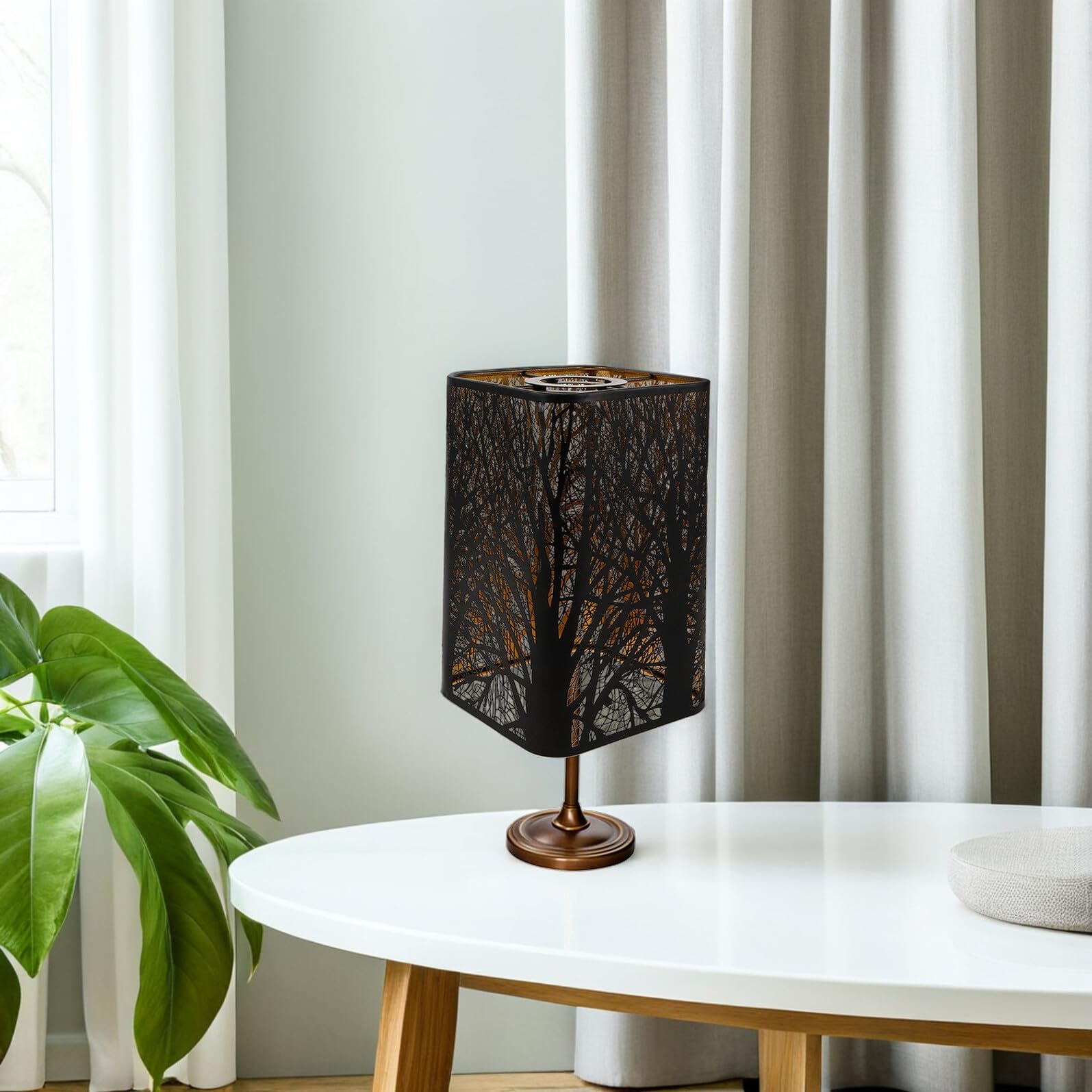 Paralume da Tavolo in Metallo Nero Rettangolare Design Artistico Natura, Resistente alla Deformazione, Versatile per Soggiorno e Camera