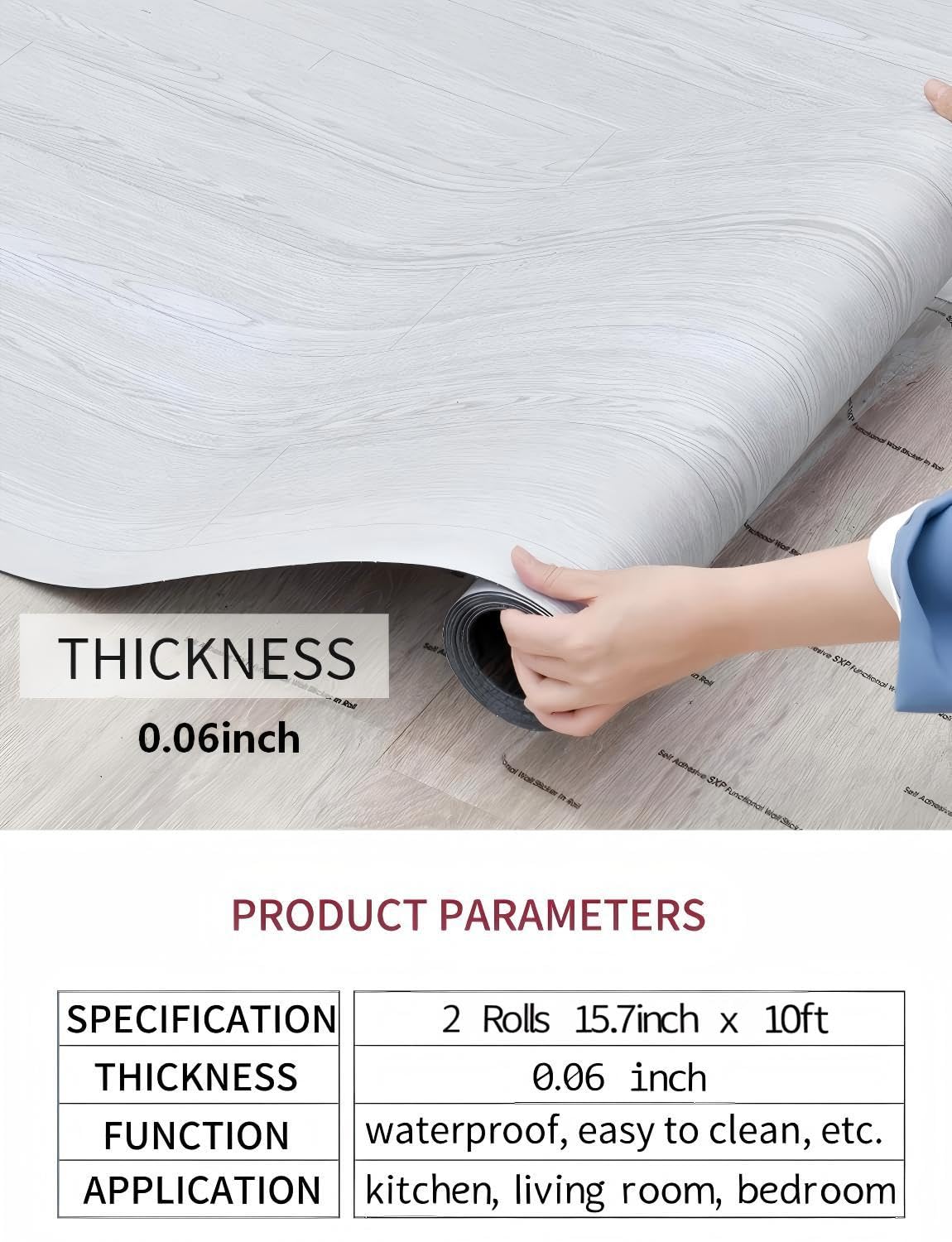 Bodenfliesen, selbstklebend, dicker Vinylboden, langlebig, wasserdicht, Holzmaserung, große Diele für Bad und Küche, 2 Rollen (Paleish Grey, 300 x 40 cm)