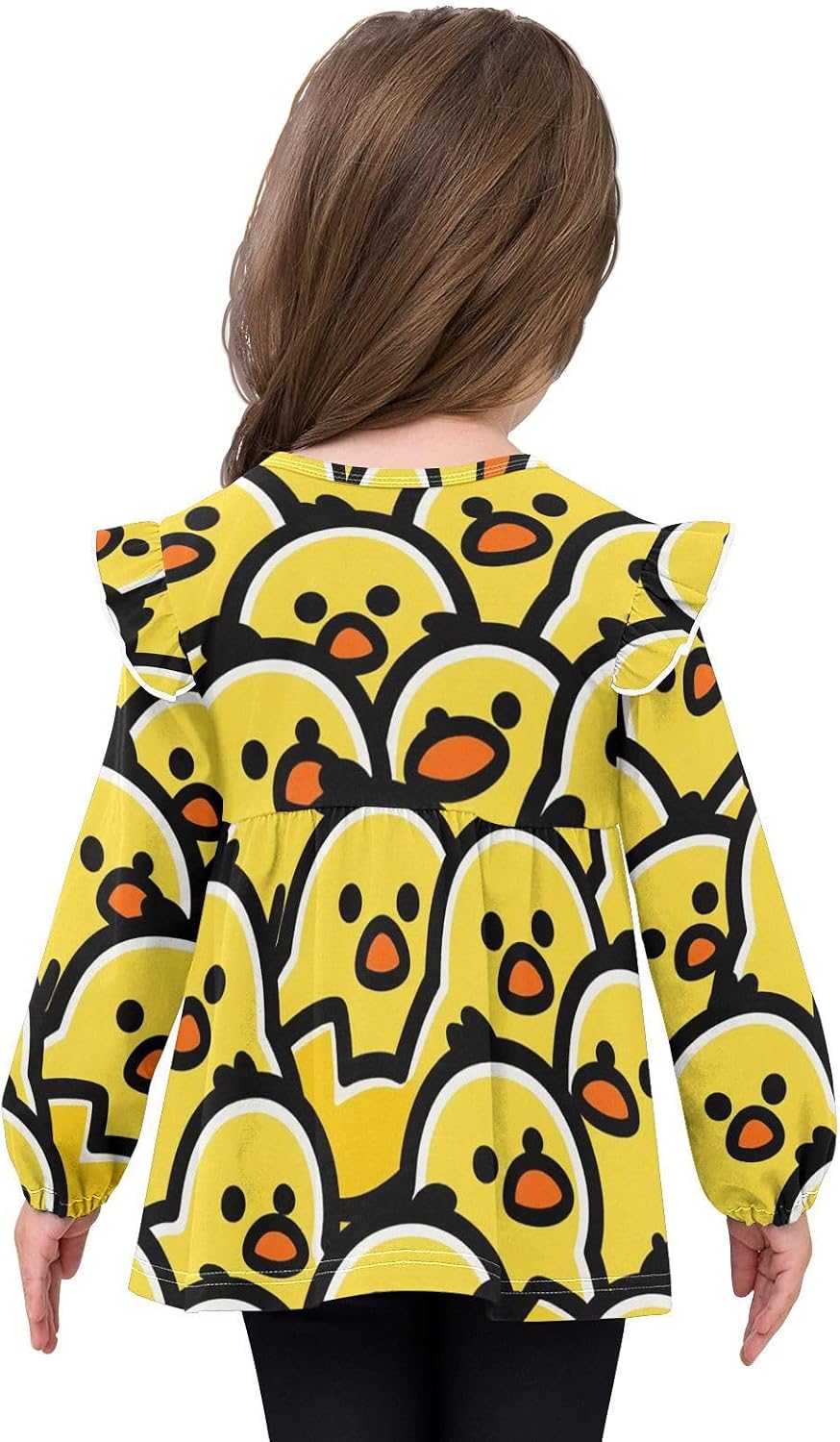 visesunny Toddler Clothes for Girls Yellow Chick Cartoon Cute Long Sleeve Fall Shirts Cotton Top with Ruffle Collar