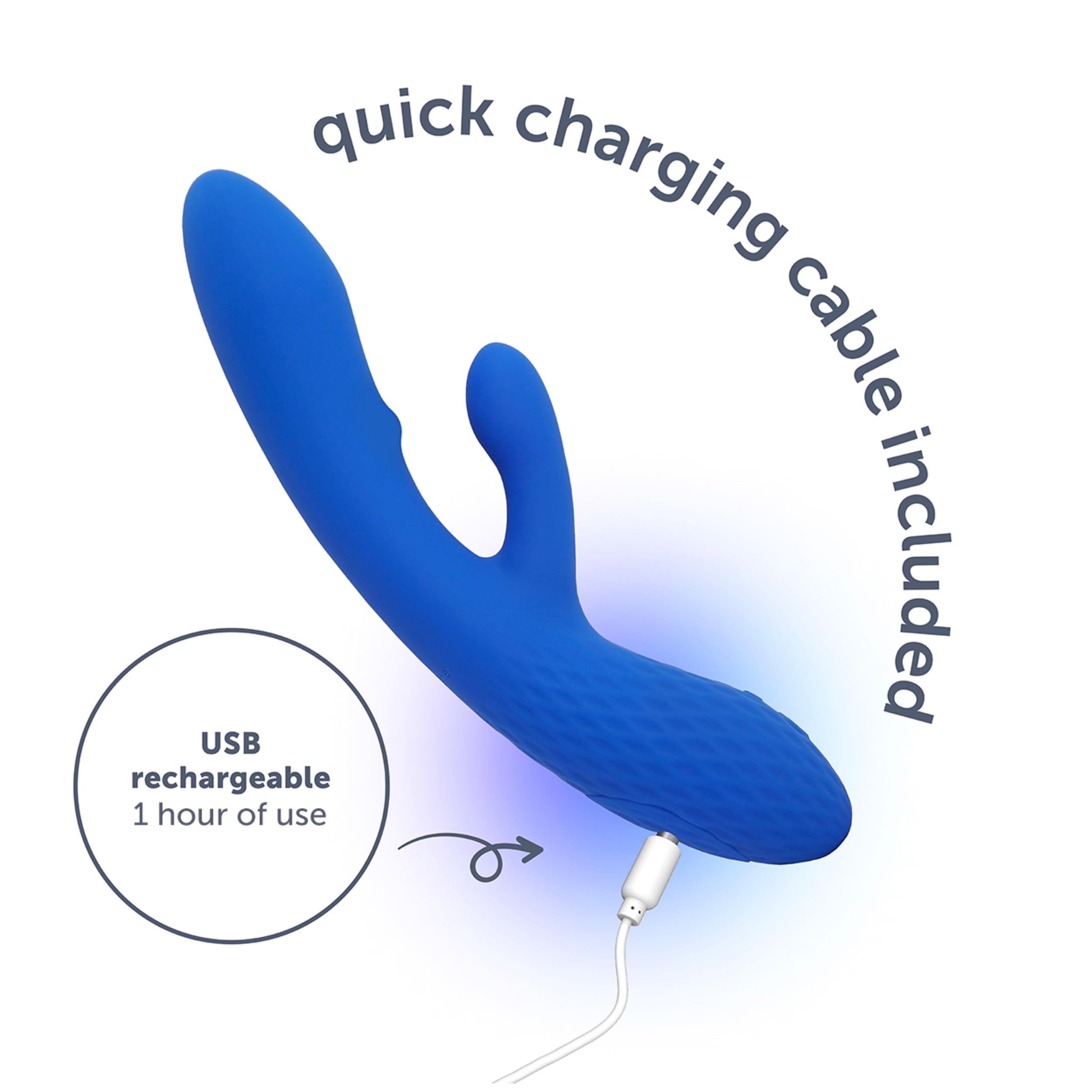 plusOne Luxe Rabbit Vibrator, 10 Modes, 5 Stroking, Blue | Dual Motor Stimulation, Body-Safe Silicone, 100% Waterproof, USB Rechargeable Vibration Massager