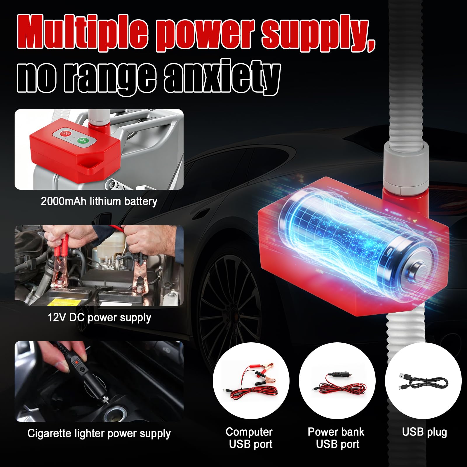 Bomba de Transferencia de Combustible con Sensor de Parada Automática, Bomba de Trasiego Combustible con Adaptador, transferencia eléctrica con manguera de 1,8 m para gasolina, diesel (sin bidón)