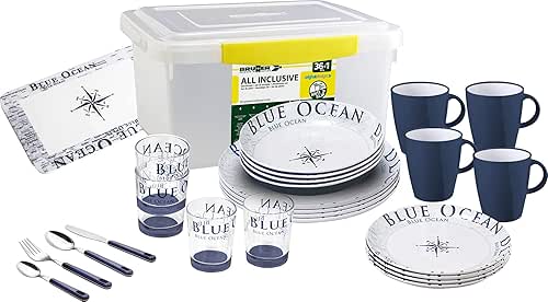 BRUNNER All Inclusive Melamine Crockery Set, Blue Ocean, 36 pieces