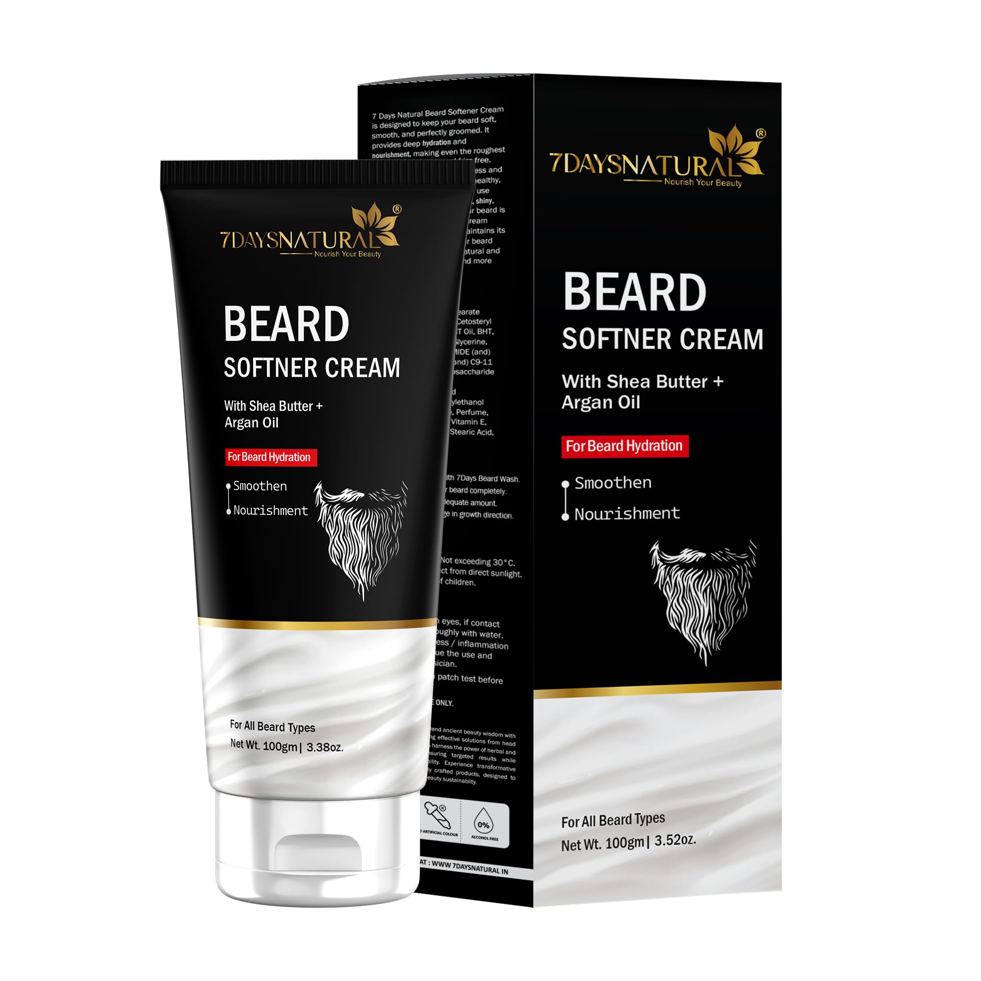 7DAYSNATURAL Beard Softener Cream - 100g - Softens and nourishes your beard without Sulphates or Parabens, Long lasting moisturization and shine for a nourished, itch-free beard