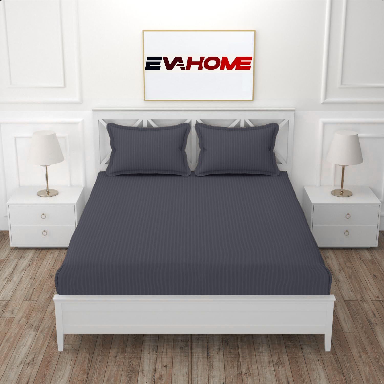 Premium Cotton Flat Double Bed Bedsheets for Summer Breathable | Wrinklefree (Size-228 x 254 Cm) with 2 Pillow Covers (Size-18 X 28 Inches, Dark Grey