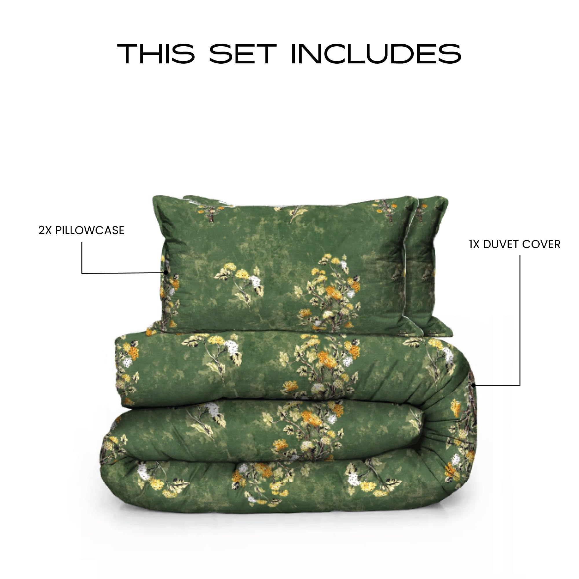 Printed Floral King Size Duvet Cover Set 100% Egyptian Cotton 400 Thread Count Soft Breathable Hotel Quality Luxury with Matching Pillowcases Bedding Machine Washable - Image 2