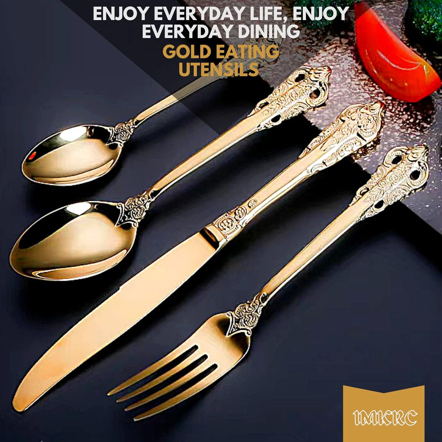 Stainless Steel 24 Piece Cutlery Set - Silverware Set with Knife Fork Spoon & Teaspoon, Dishwasher Safe and Easy Clean. Mirror Polished Gold & Silver Utensils, Service for 6 Persons (Gold)