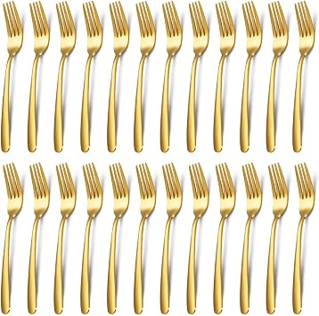 24 Pieces Dinner Forks Set 8 inch, Unokit Stainless Steel Dinner Forks Set of 24, Flatware Forks for Home, Kitchen or Restaurant - Mirror Polished, Dishwasher Safe - Gold