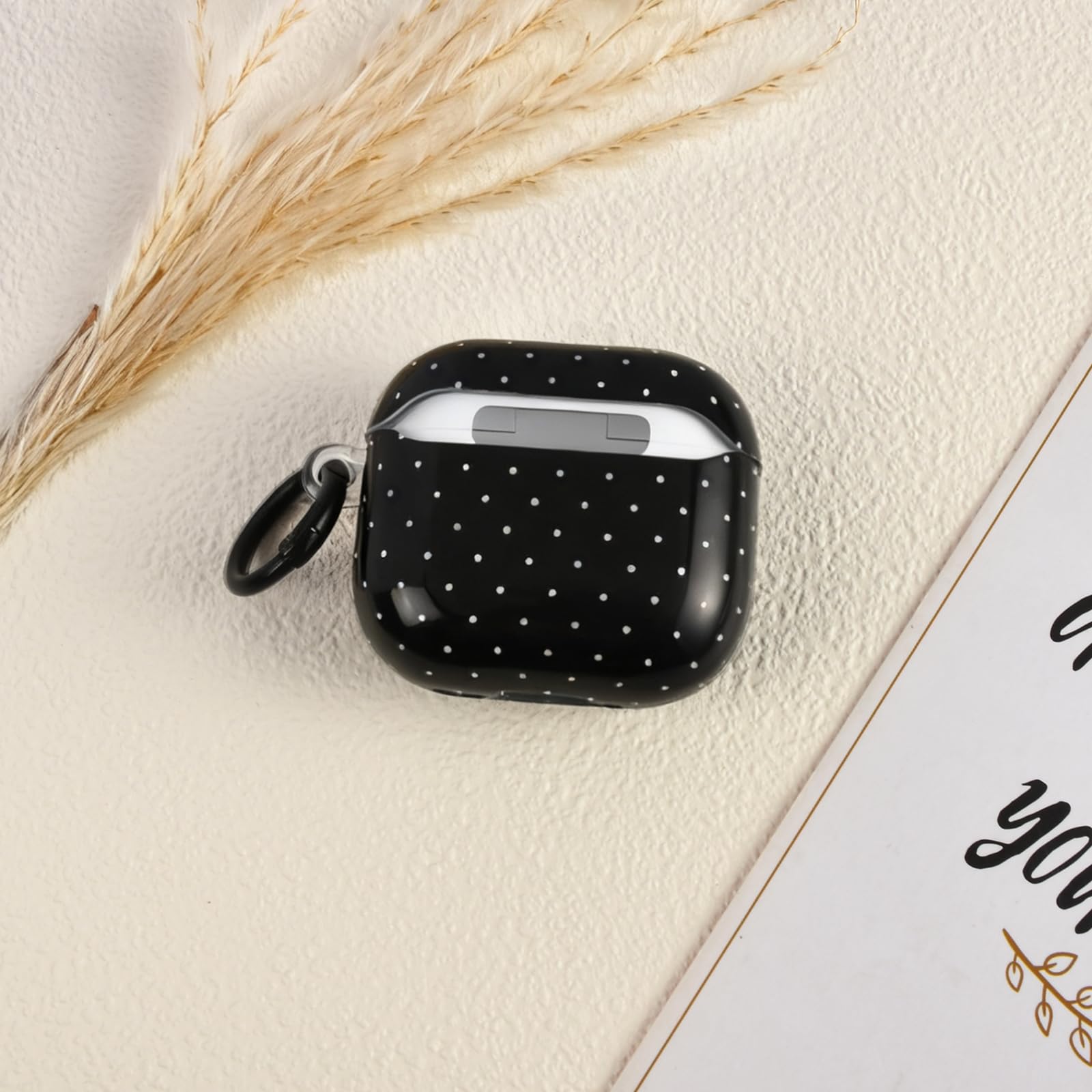 Etui AirPods 4 z zestawem do czyszczenia, ładny wzór w kropki dla dziewcząt i kobiet brelok odporny na wstrząsy futerał na AirPods 4. generacji -czarny
