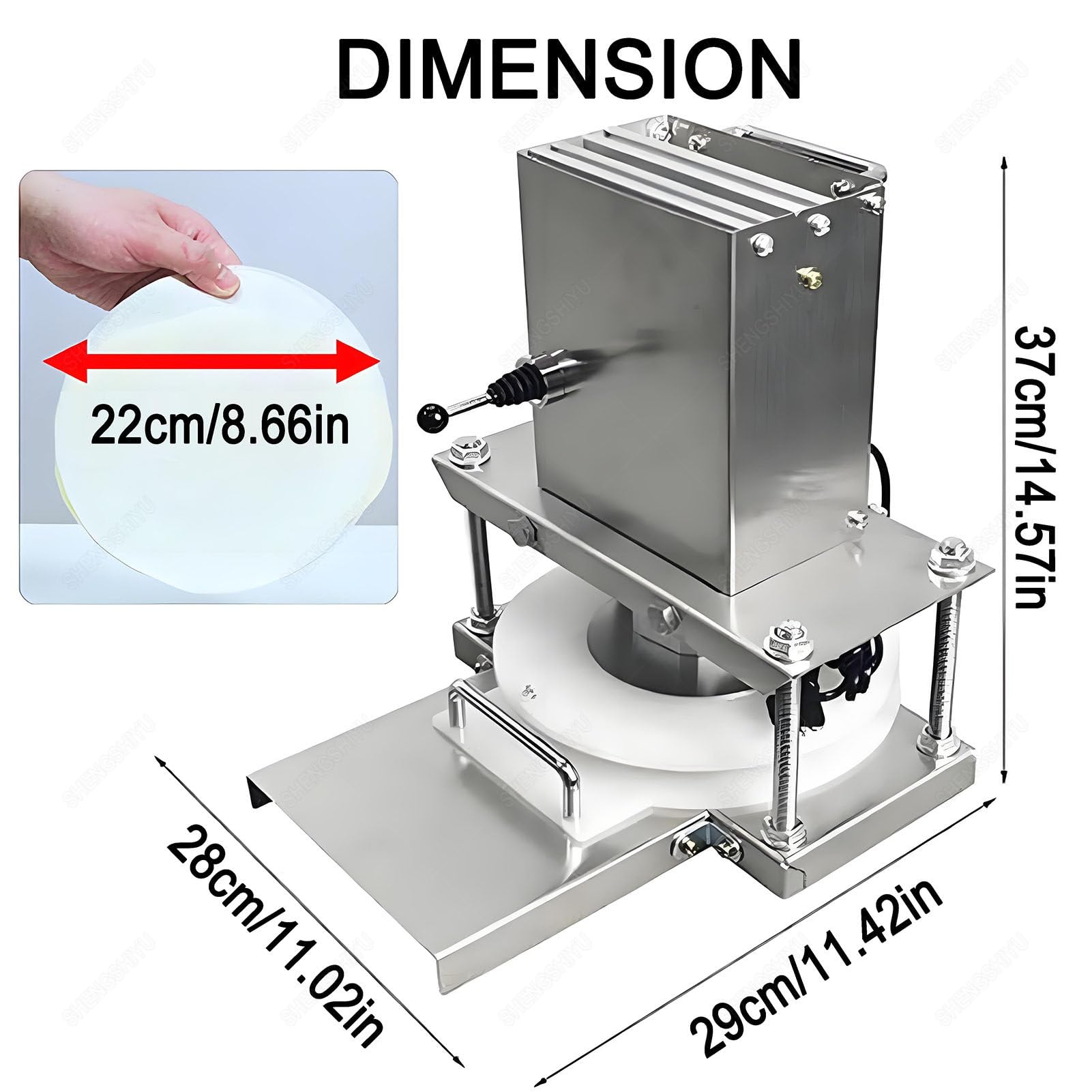 Pressa Elettrica per Pasta per Pizza,Pressa Manuale per Pasticceria per Uso Domestico/Commerciale,Sfogliatrice Pasticceria per Preparare Pizza e Pane,Diametro della Piastra 22cm