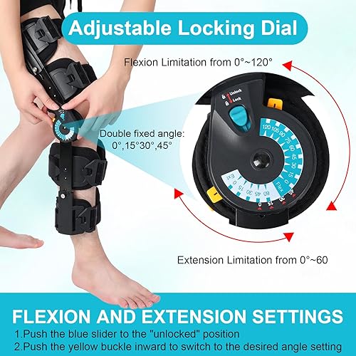 Miniatura 3 de Rodillera ROM con bisagras con estabilizadores laterales, soporte de rodilla postoperatorio ajustable, inmovilizador de ortesis para lesiones de