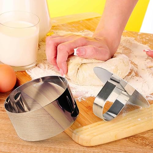 Miniatura 5 de Molde redondo para anillos de pastel, juego de cortador de galletas, moldes de acero inoxidable de 3 pulgadas para mousse de postre con anillos de