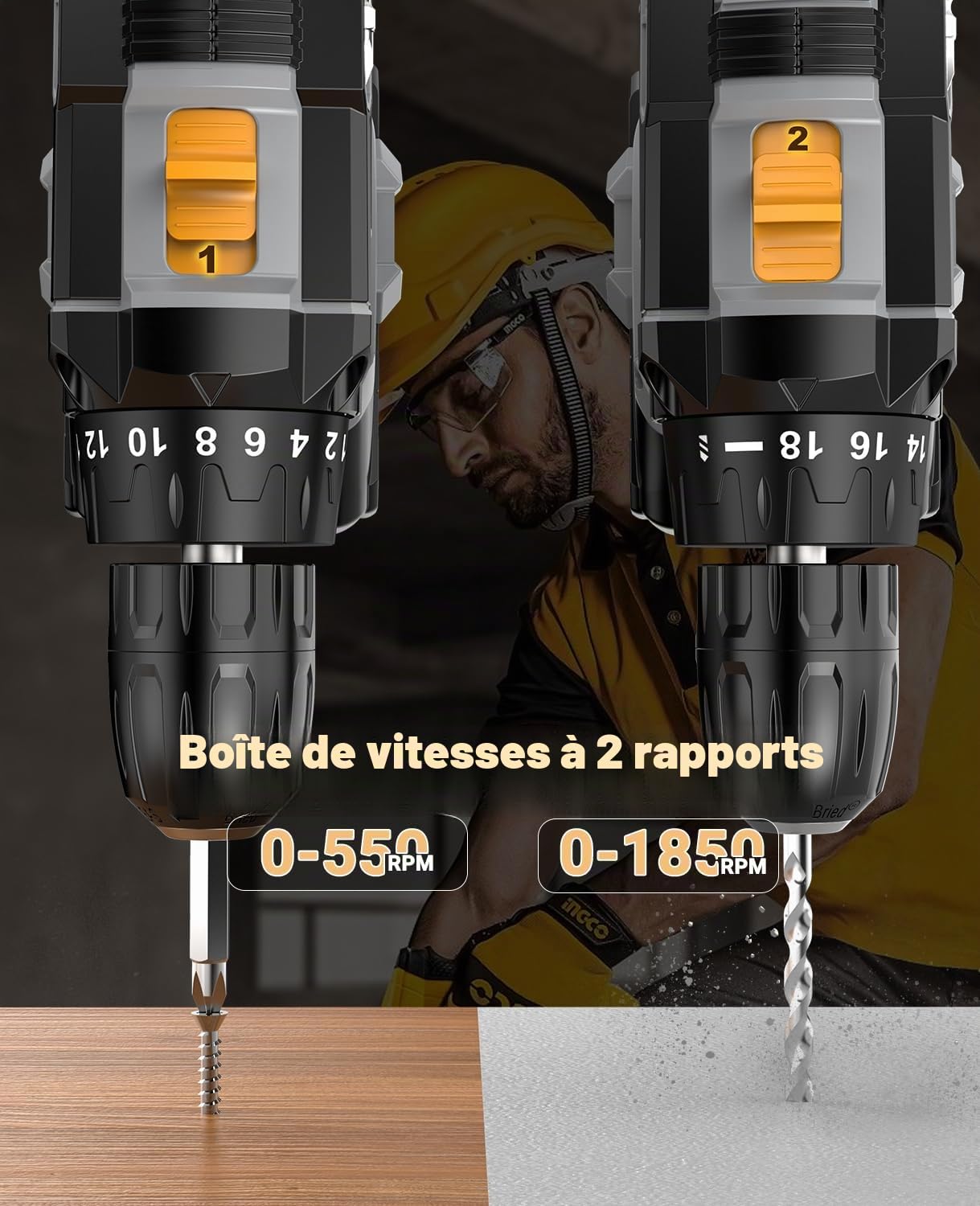 Perceuse Visseuse Sans Fil, LEEIKOO Visseuse Devisseuse Sans Fil 21V, Perceuse 42Nm avec 2 Batteries 2.0Ah, 18+1 Réglages de Couple, LED, 2 Vitesses, 14 Accessoires pour Projet de Bricolage, Gris
