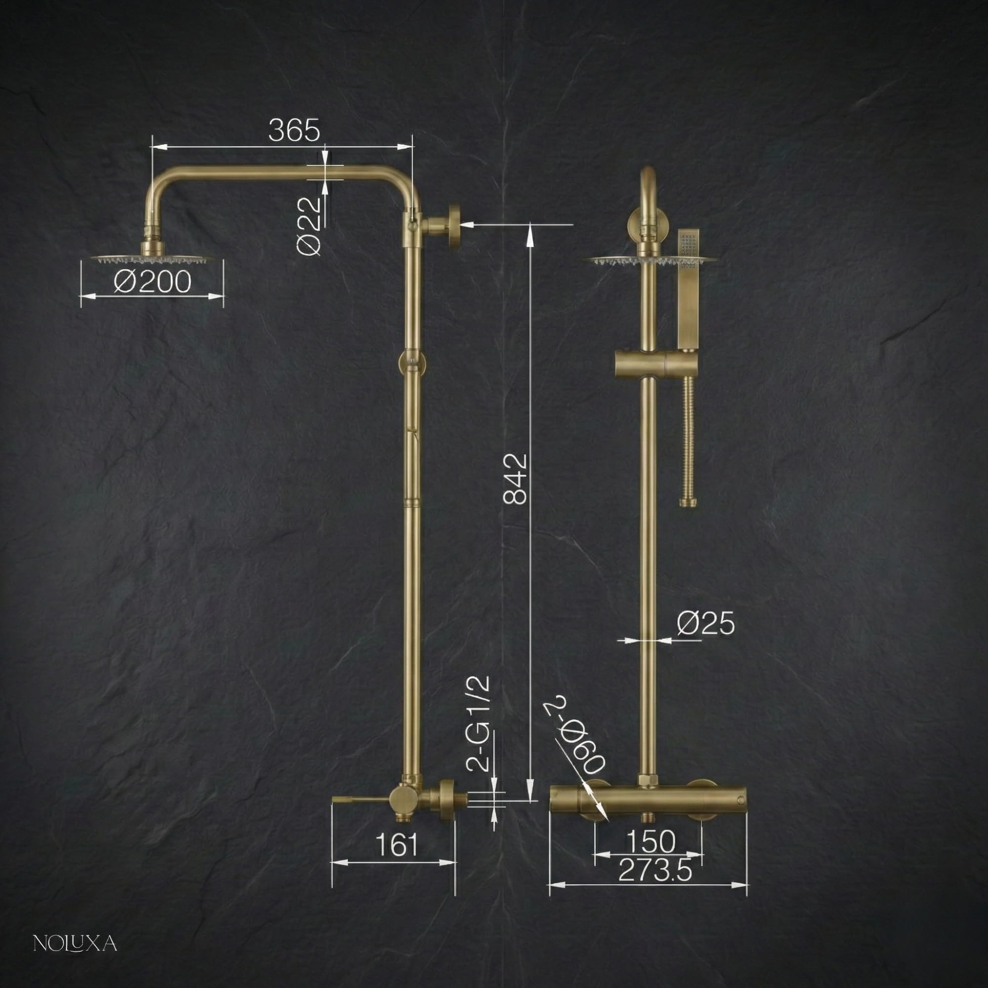 IMEX - Colonne Douche Dorée Salle de Bain | Colonne de Douche Laiton avec Mitigeur Or Brossé | Colonne de Douche avec Robinet Reglable | Barre en Acier Inoxydable S.304 Extensible | Série Line