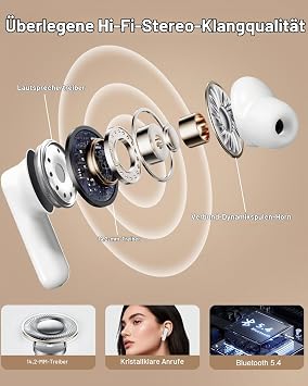 Bluetooth Earphones In-Ear Headphones with Touch Screen White
