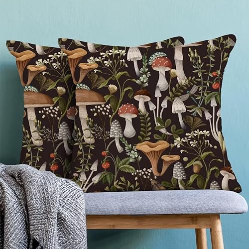 Miniatura 4 de AEIOAE Juego de 2 fundas de almohada bohemias con hongos negros de 20 x 20 pulgadas, fundas de almohada decorativas para exteriores, estilo