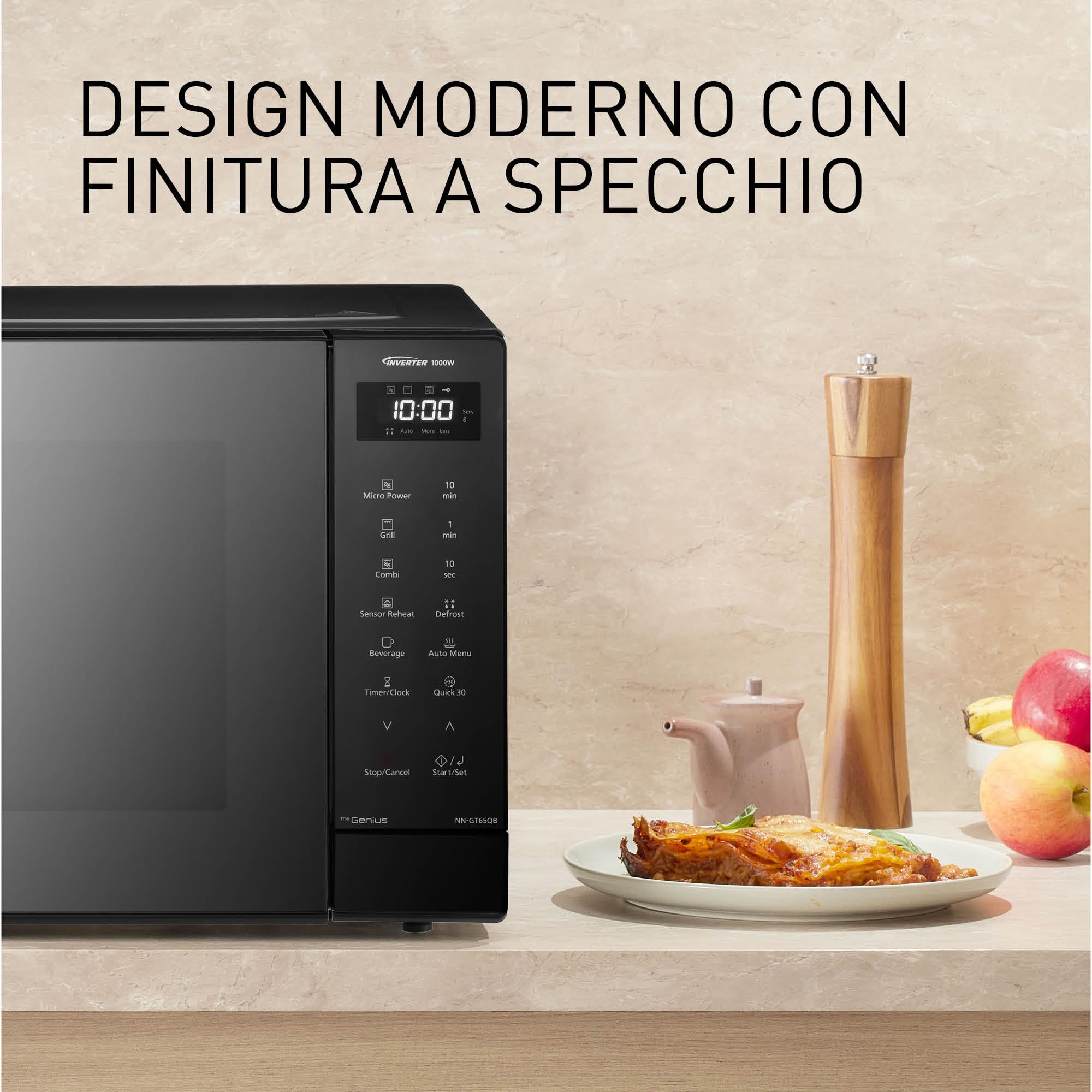 Panasonic NN-GT65QBEPG 31L Forno a Microonde Combi Grill, 1000W, Cottura Combinata, 7 Livelli di Potenza, Turbo Defrost, LED, Piatto Rotante, Nero