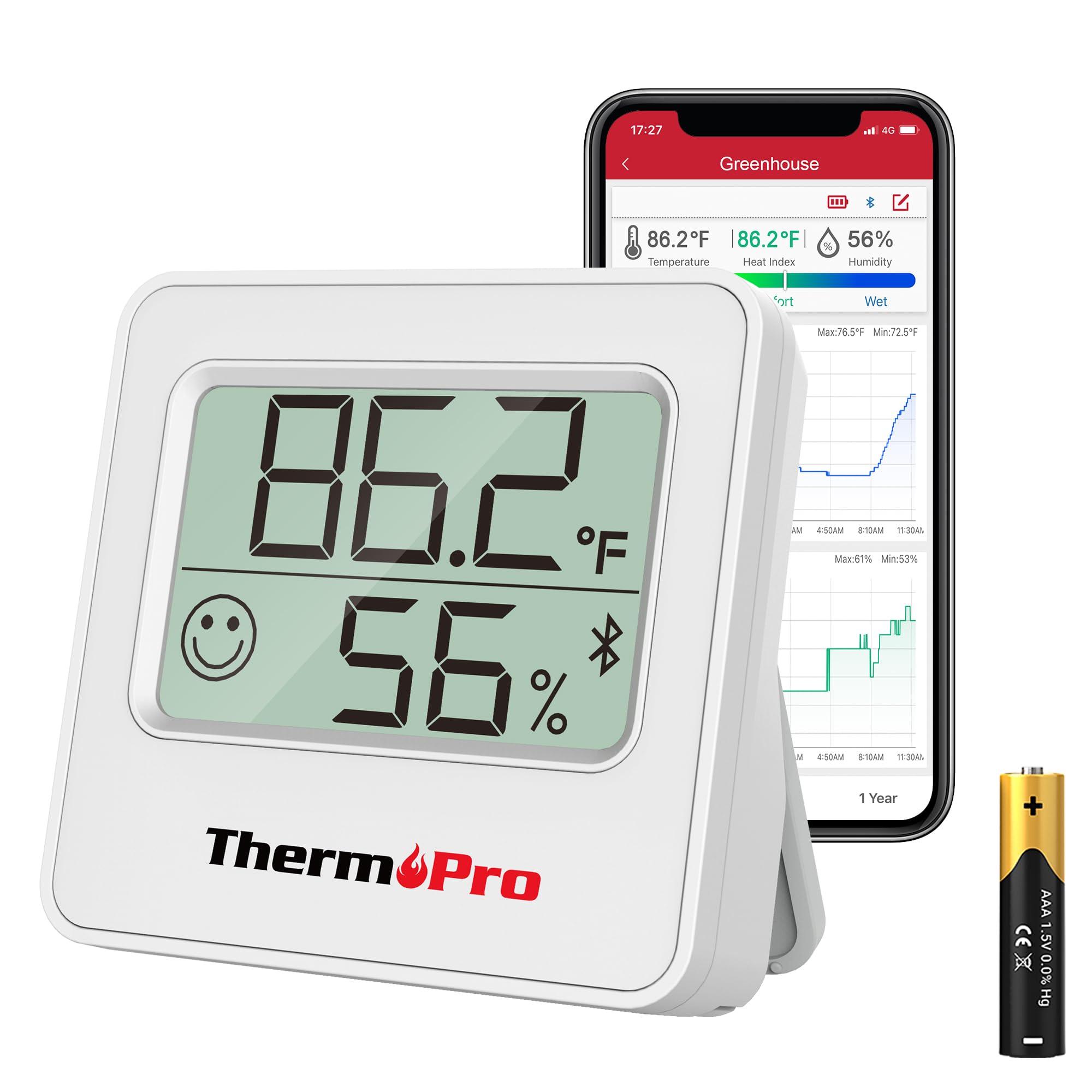 ThermoPro TP357 Digital Hygrometer Indoor Thermometer of 260FT Bluetooth Thermometer Humidity Meter with Smart App Room Thermometer Humidity