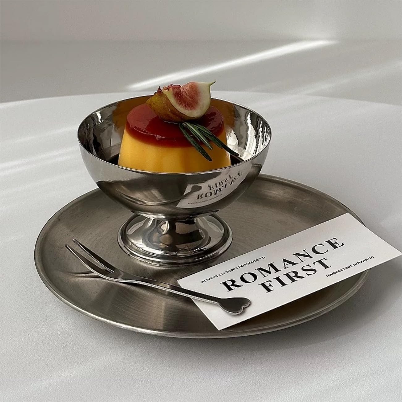 Tissting Stainless Steel Ice Cream Cups, Dessert Bowls Clear Ice Cream Bowls Trifle Bowl Serving Dishes for Desserts, Sundae, Salad, Cocktail, Condiment (Large Short feet + Fork)