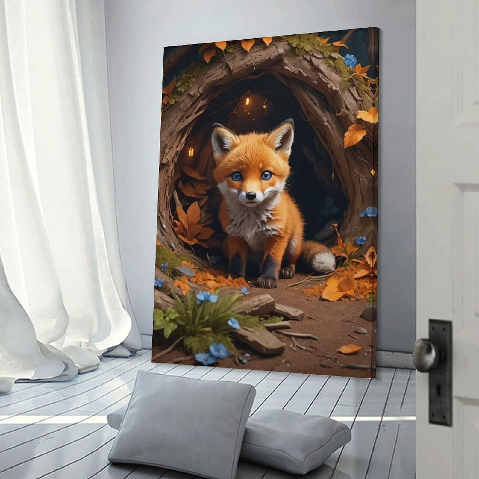 Junmoney Fox in A Forest Den Wall Picture Print 12x18inch(30x45cm), for Lounge Decor, Offices Or Entryway Styling, Versatile Wall Decor for Many Rooms