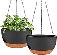 Lucieblessdesign 2 Pack 12 Inch Self-Watering Hanging Planters for Indoor Outdoor Plants - Black with Drainage Holes & Hanger
