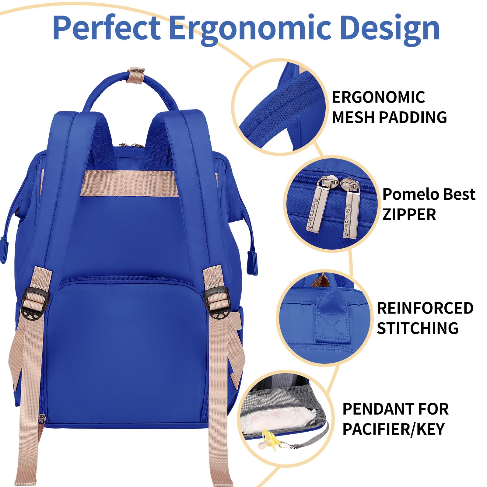 Pomelo Best Zaino Mamma Multifunzione Neonato Fasciatoio Bambino Impermeabile Borsa Stoffa Grande capacità con Materassino fasciatoio, 2 tasche isolanti bottiglia per Viaggiare