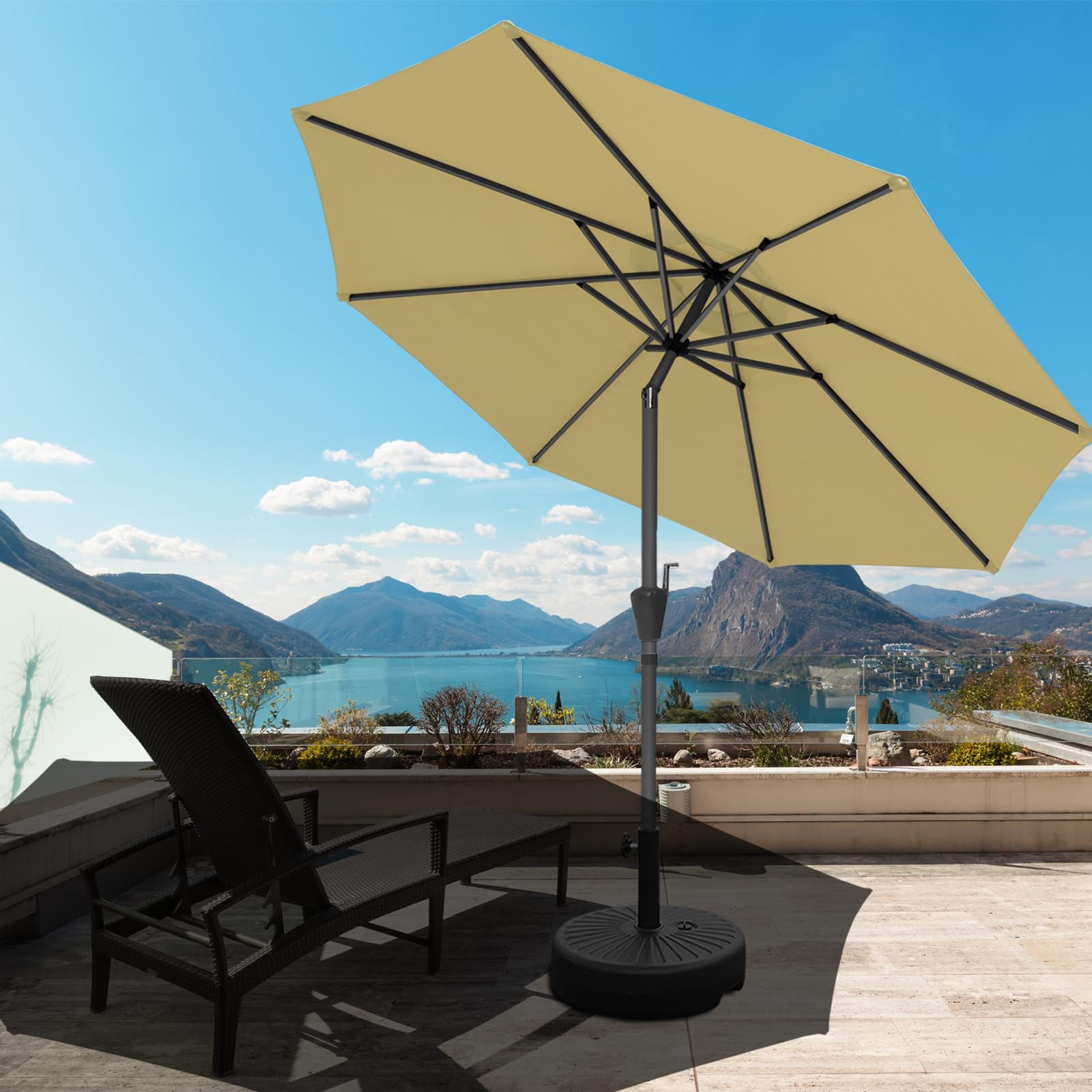 RANSENERS Kippbarer Sonnenschirm 300 cm, Beidseitig um 30° Knickbar, 8 Streben, Verdickter Gewebe, UV50+, für Garten, Balkon, Terrasse, im Freien