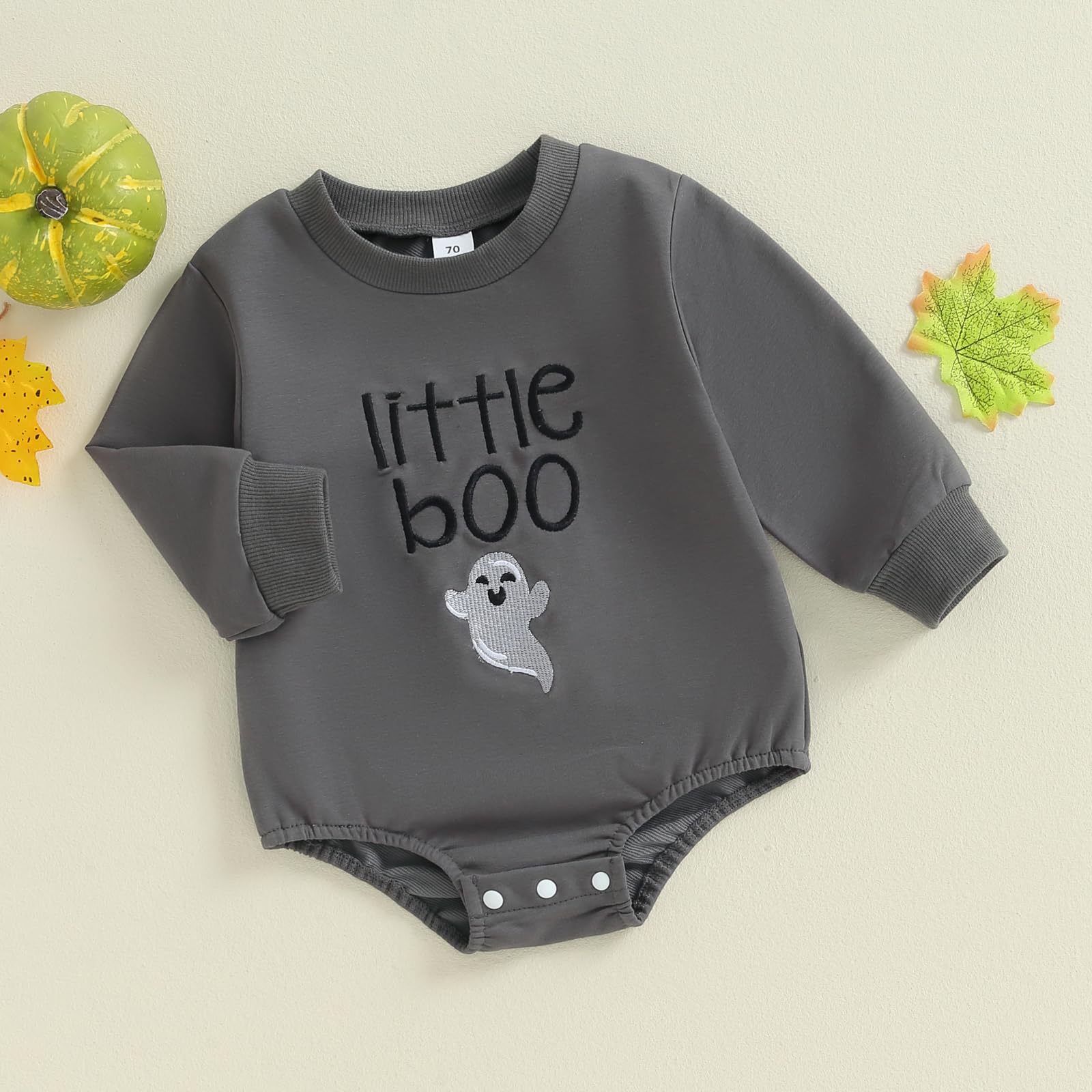 Finegoodwei Halloween Newborn Baby Girl Boy Clothes Pumpkin Print Sweatshirt Romper Infant Long Sleeve Fall Winter Outfit (Dark Grey, 3-6 Months)