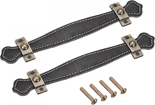 Miniatura 7 de uxcell Manija de cuero, 6.3 pulgadas, 2 manijas de cuero para muebles, correa para manija de puerta, maleta, cómoda, cajón, pomos de repuesto, color