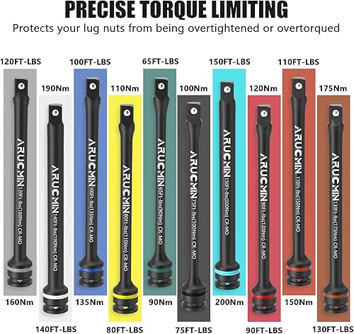 Miniatura 2 de Juego de barra de extensión de limitación de par de accionamiento de 12 pulgada, juego de varillas de torque de tuerca de llanta de 10 piezas con