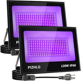 2 Pack 120W LED Black Light, Blacklight Flood Light with Plug & Switch, IP66 Waterproof Outdoor Black Light Spotlight for Dance Party Fluorescent Poster Body Paint Neon Glow in The Dark Stage Lighting