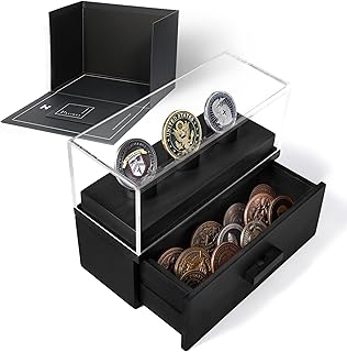 Challenge Coin Display Case – Wooden Challenge Coin Holder and Military Coin Display Case – Coin Display Rack and Military Coin Holder – Gift for Men Boyfriend Husband Father Son – The Podium – Black