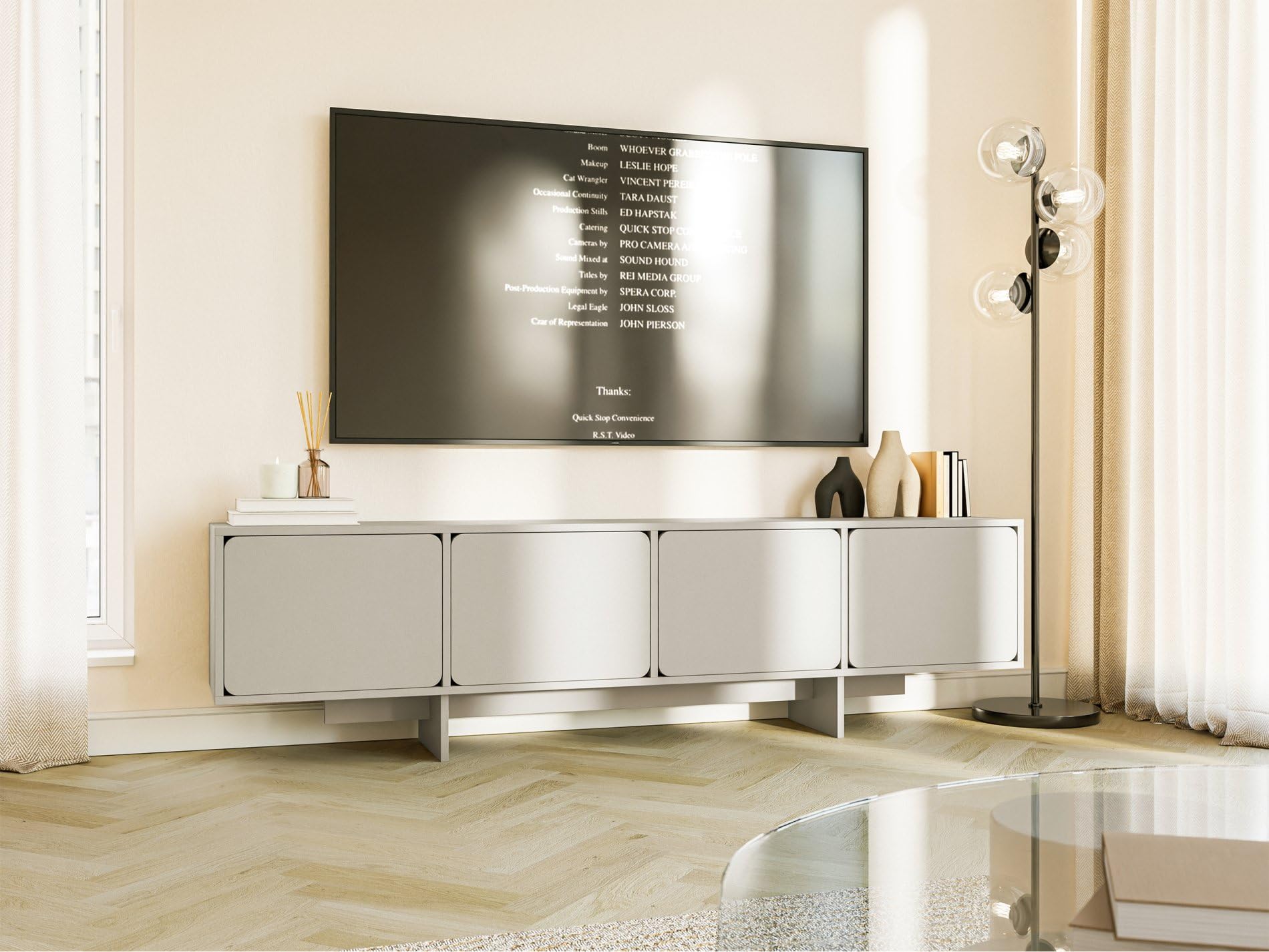 Selsey Wuwu - Armario para TV (4 Puertas, 200 cm), Color Gris y Beige