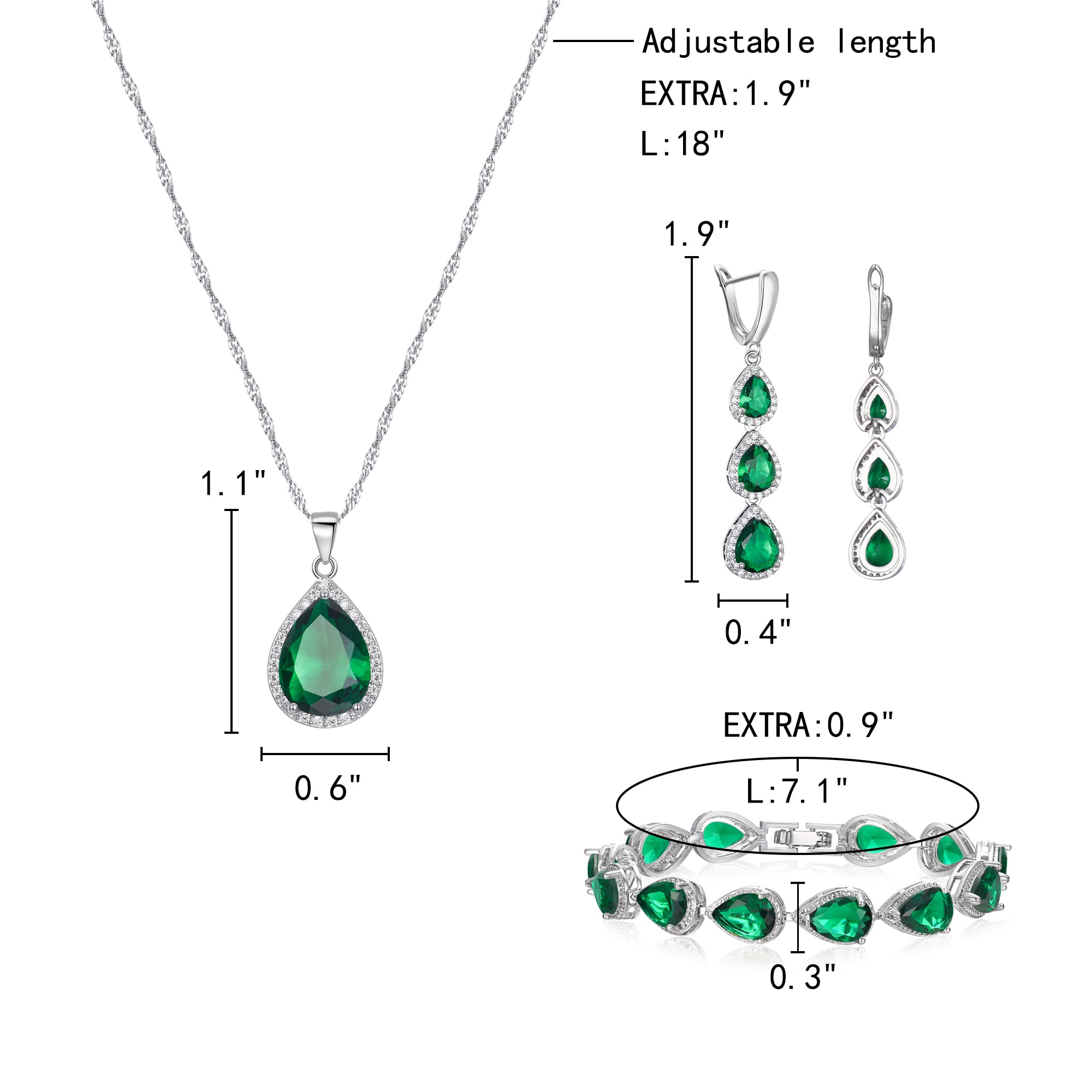 Juegos de Joyas de Mujer Conjunto de Joyería de la Boda para Las Mujeres Chapado en Plata Lágrima Circonita Cúbica Collar Pendientes Colgantes Largos Pulsera de Fiesta